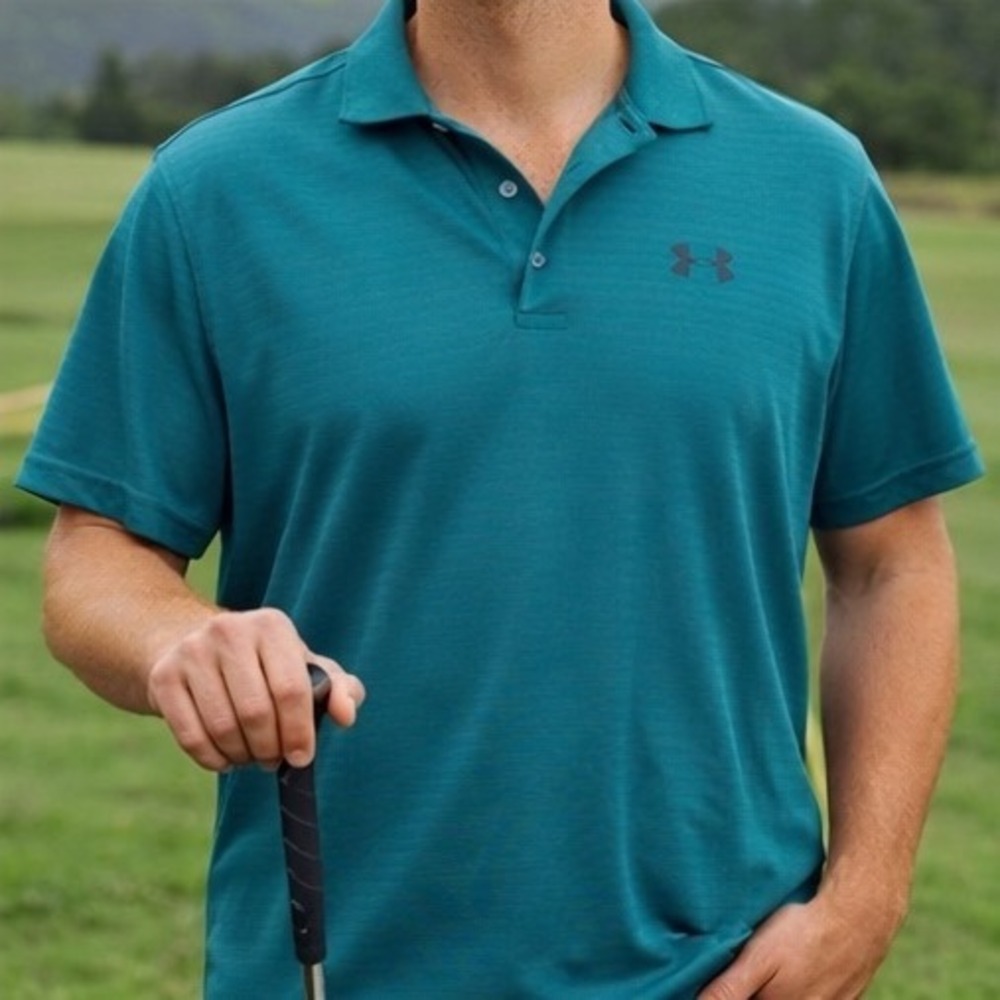 Under‎ Armour Performance Polo Shirt Teal Blue Green Mens Large Loose Fit